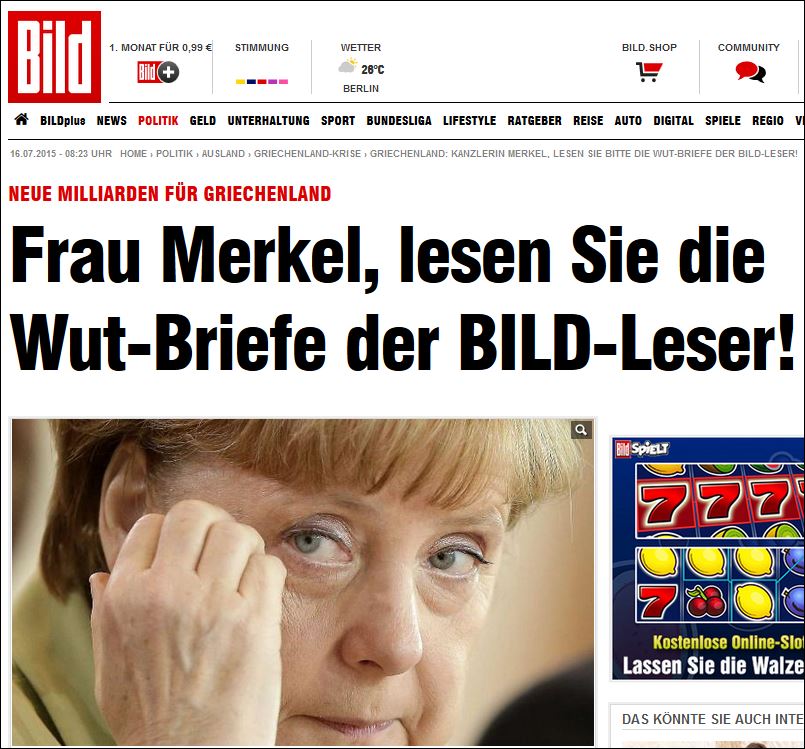 Bild: Κυρία Μέρκελ διαβάστε τις επιστολές οργής των αναγνωστών μας