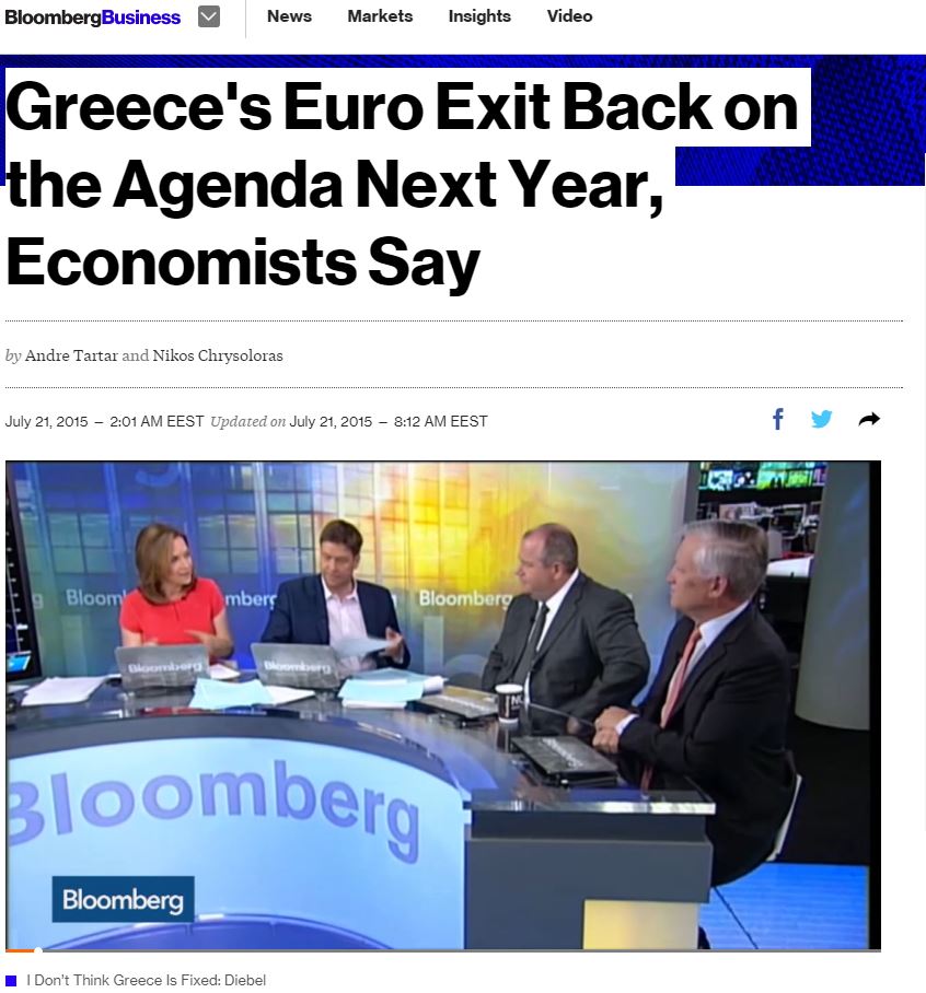 Bloomberg: Το ενδεχόμενο ενός Grexit πιθανώς να επανέλθει το 2016 – ΒΙΝΤΕΟ