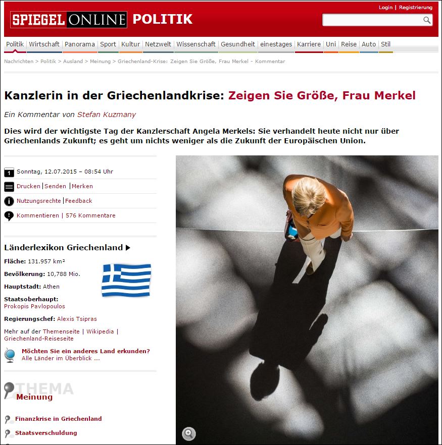 Το σχόλιο του Spiegel για την Ελλάδα: “Δείξτε μεγαλείο κυρία Μέρκελ”