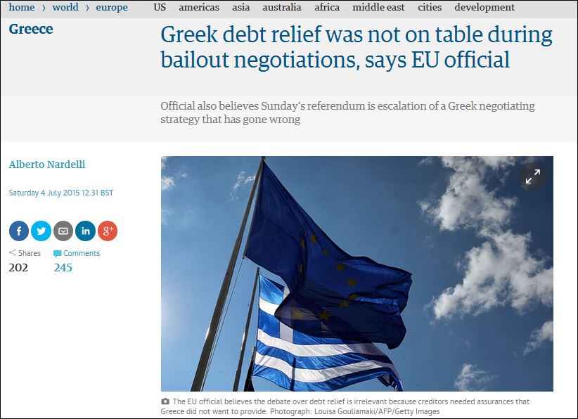 Αξιωματούχος Ε.Ε.: “Απαγορευμένη” η διαγραφή του ελληνικού χρέους