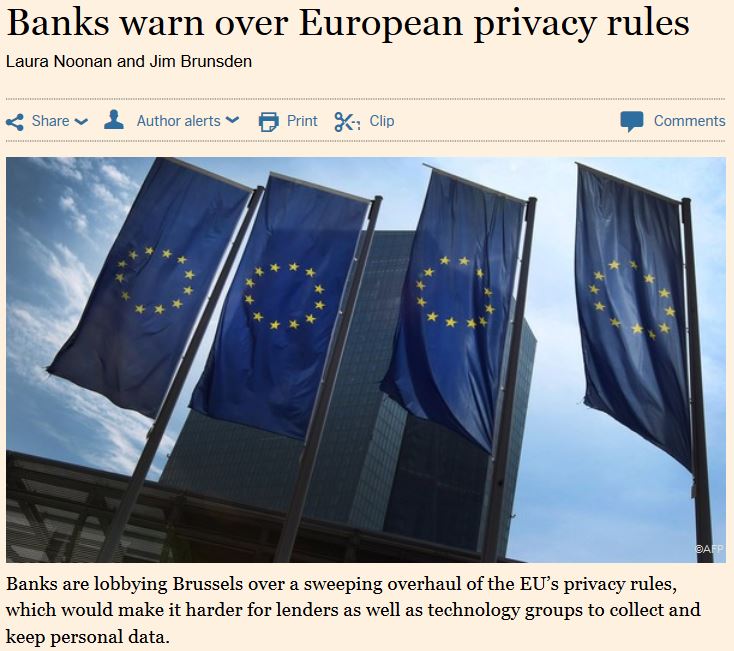 FT: Οι ευρω-τράπεζες και η προστασία προσωπικών δεδομένων