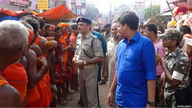 Police personnel at the site where stampede took place in Deoghar district of Jharkhand