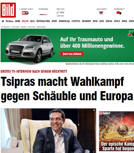 Bild: Ο Tσίπρας κάνει προεκλογική εκστρατεία κατά Σόιμπλε και Ευρώπης