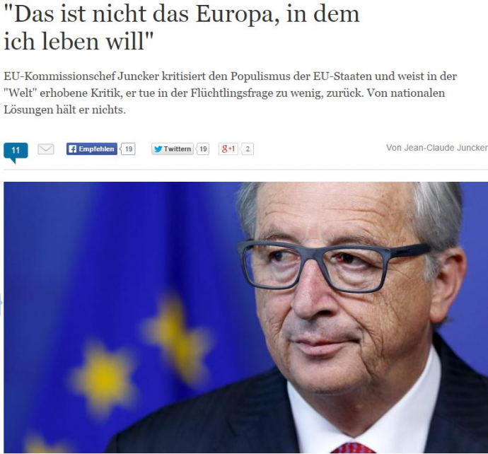 Γιούνκερ: Αυτή δεν είναι η Ευρώπη στην οποία θέλω να ζήσω
