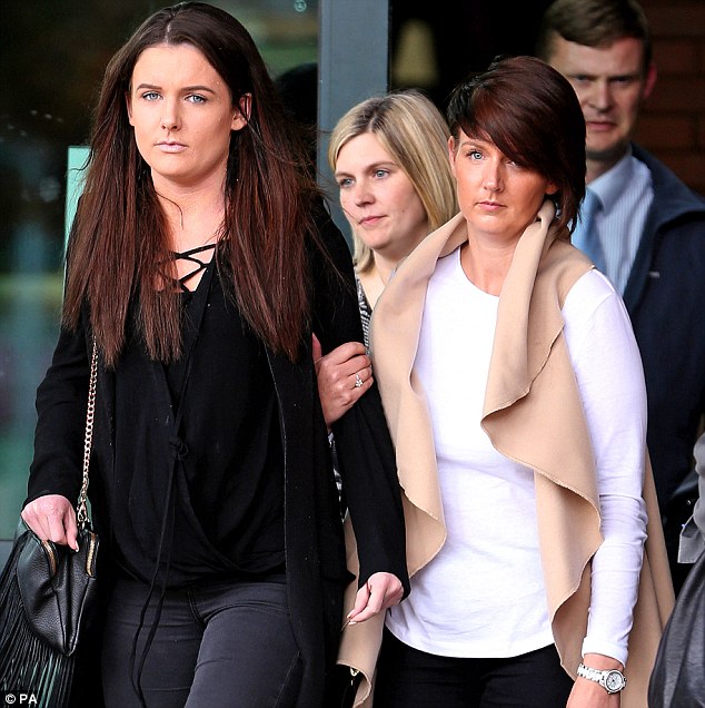 Support: Gaby Scanlon leaves court with loved ones after today's ruling and warned others not to risk trying a drink and cocktail mixed with liquid nitrogen