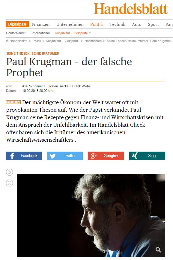 Handelsblatt: Το σόου του Πολ Κρούγκμαν