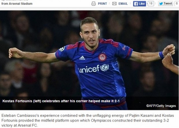 Ο Φορτούνης μιλά στην UEFA για τον θρίαμβο του Ολυμπιακού