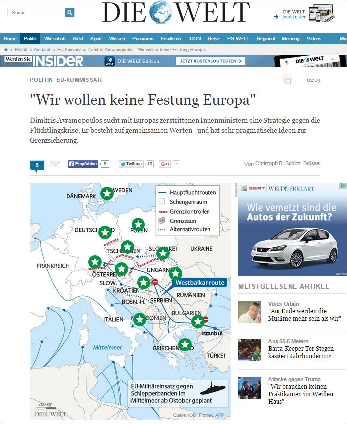 Αβραμόπουλος στη Welt: Δεν θέλουμε να κάνουμε την Ευρώπη οχυρό