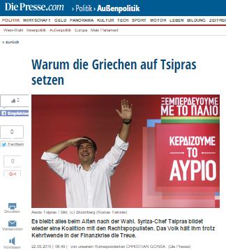Die presse: Γιατί οι Έλληνες επιμένουν στον Τσίπρα