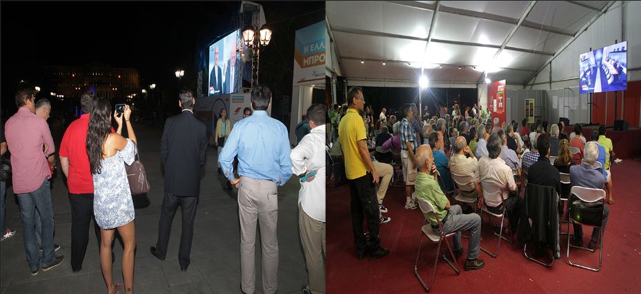 Το debate στα εκλογικά περίπτερα του ΣΥΡΙΖΑ και της ΝΔ – ΦΩΤΟ