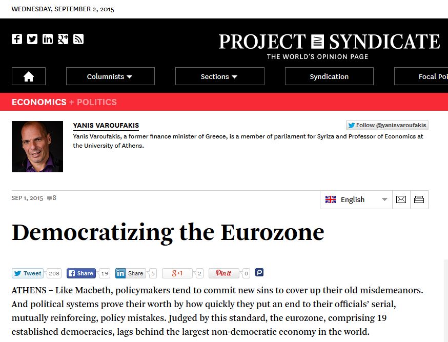 Βαρουφάκης: Ευρωπαϊκή αποτυχία τα μνημόνια στην Ελλάδα