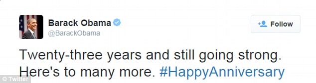 Spreading the word: President Obama celebrated with a tweet in honor of his wife of 23 years