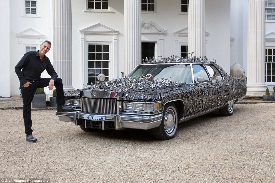 Outside the house, Geller's Cadillac is covered with more than 3,000 bent spoons and forks which belonged to presidents, royalty and some of the most famous artists in the world