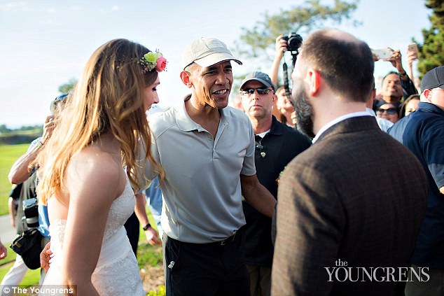 President Obama, who did not stay for the ceremony, congratulated them and wished them the best of luck for their marriage