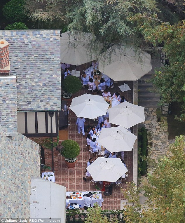 Lavish spread: Guests enjoyed a catered lunch as they celebrated Kim's second pregnancy