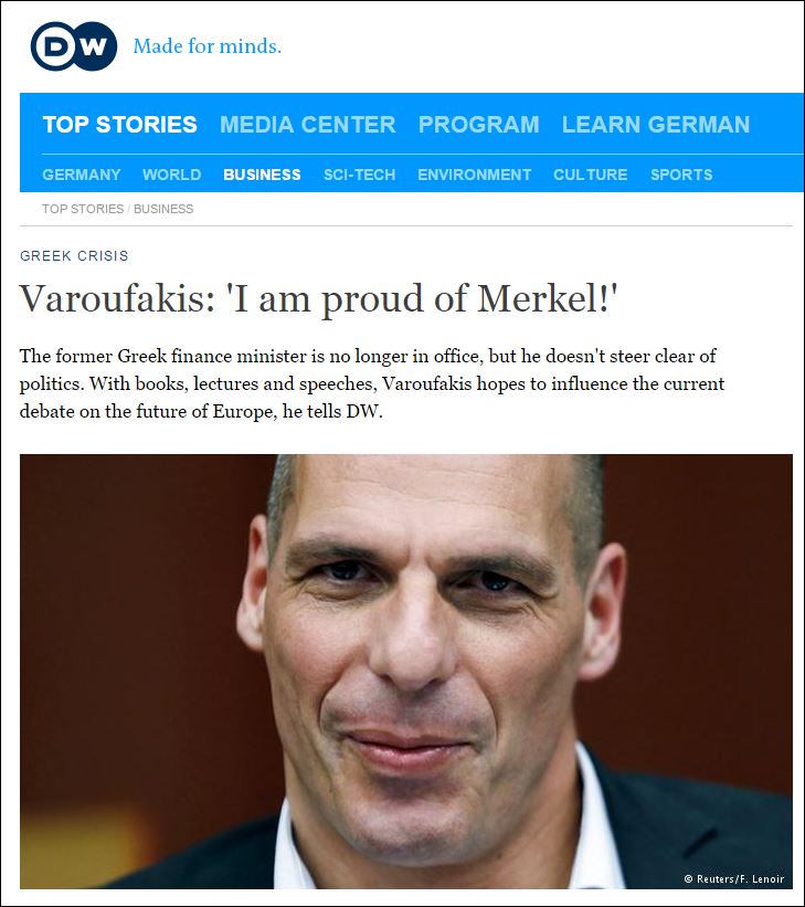 Ο Βαρουφάκης δηλώνει “περήφανος” για την Μέρκελ και προβλέπει ότι ο Τσίπρας θα αποτύχει