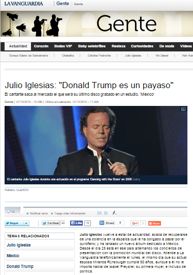 Χούλιο Ιγκλέσιας: Ο Ντόναλντ Τραμπ είναι ένας κλόουν…