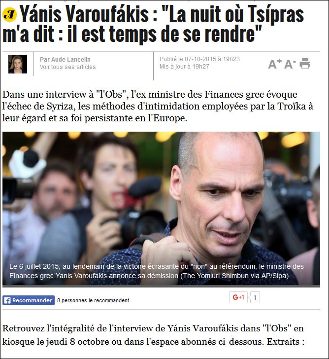 Βαρουφάκης: Ο Τσίπρας μου είπε “ήρθε η ώρα να παραδοθούμε”