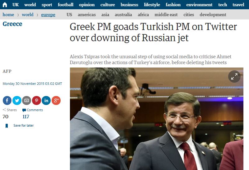 Θέμα και στον Guardian τα tweets του Τσίπρα