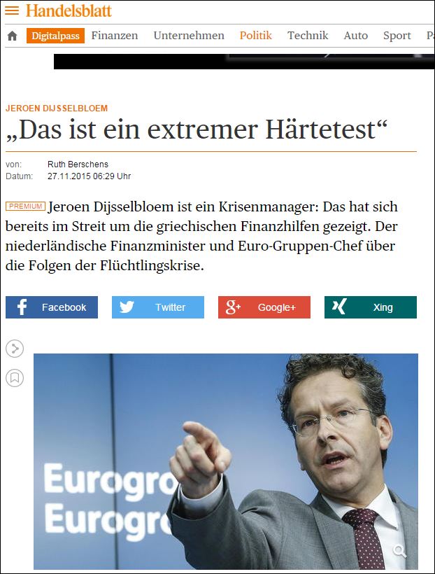 Ο Ντάισελμπλουμ συζητά δημοσιονομική χαλάρωση λόγω προσφυγικού και τρομοκρατίας