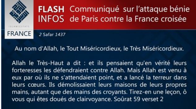 Η ανακοίνωση του Ισλαμικού Κράτους για τις επιθέσεις: Δεν είναι παρά η αρχή της καταιγίδας