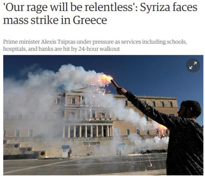 Guardian: Ο ΣΥΡΙΖΑ αντιμέτωπος με μαζική απεργία στην Ελλάδα