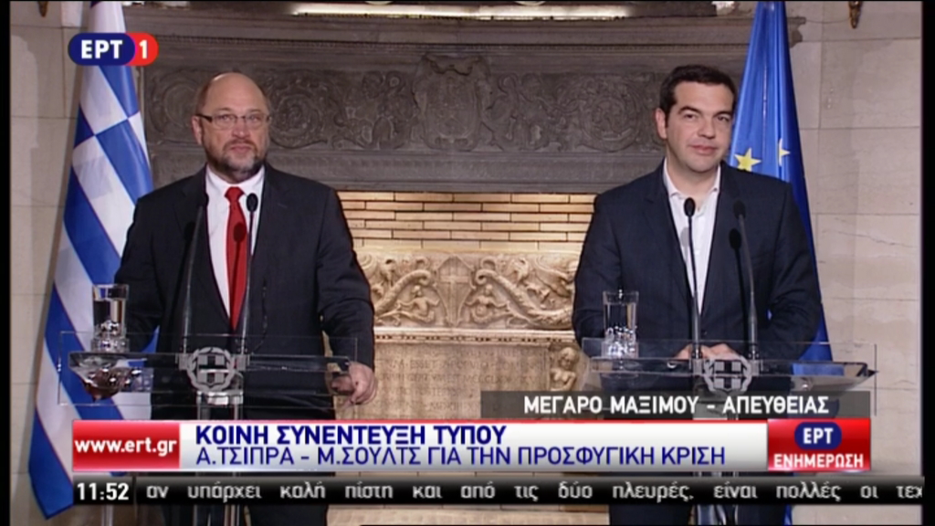 Για ειλικρινή και παραγωγική συνάντηση με τον Σουλτς έκανε λόγο ο Τσίπρας