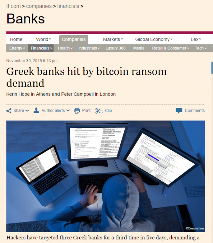 Θέμα στους Financial Times η κυβερνοεπίθεση στις ελληνικές τράπεζες