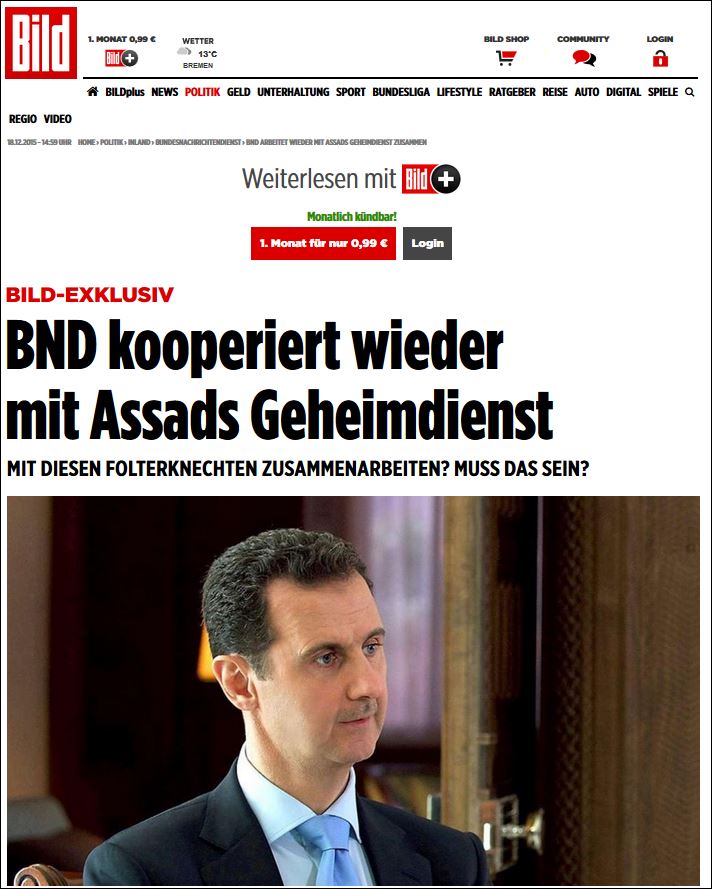 Bild: Οι γερμανικές μυστικές υπηρεσίες συνεργάζονται με τις συριακές