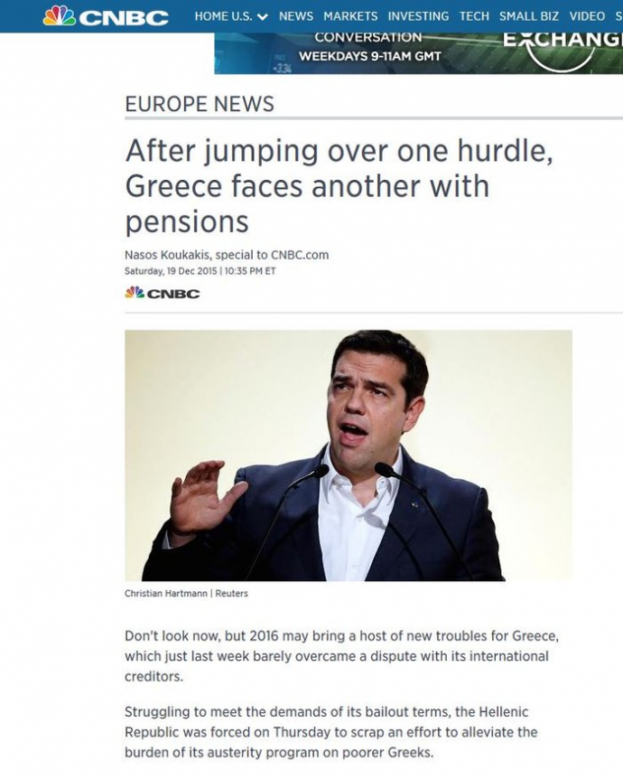 To CNBC βλέπει νέα κρίση στην Ελλάδα το 2016