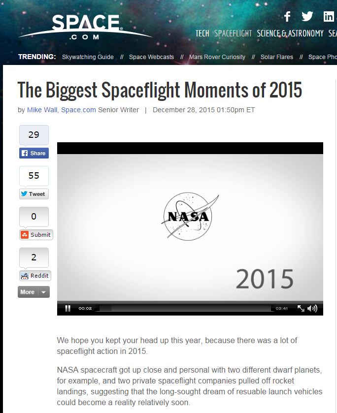 Tα 10 διαστημικά επιτεύγματα του 2015 – Tι αναμένεται το 2016 – ΒΙΝΤΕΟ