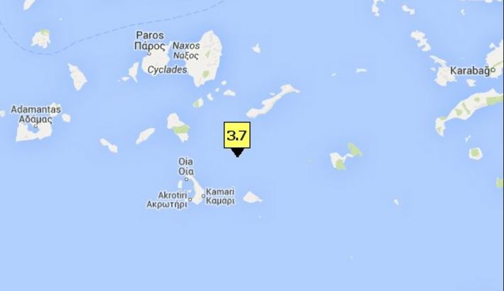 Σεισμός 3,8 βαθμών της κλίμακας Ρίχτερ βορειοανατολικά της Σαντορίνης
