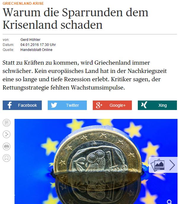 Handelsblatt: Η συνεχής πολιτική λιτότητας βλάπτει την Ελλάδα