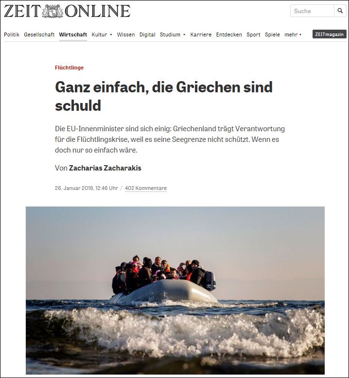 Die Zeit: Πολύ απλά… φταίνε οι Έλληνες