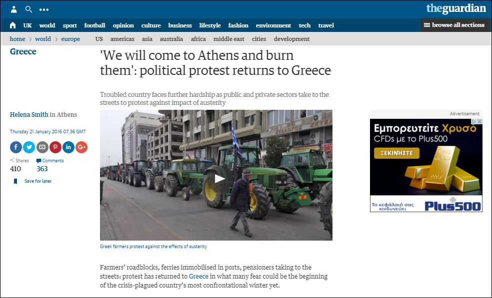 Guardian: Οι πολιτικές διαδηλώσεις επέστρεψαν στην Ελλάδα
