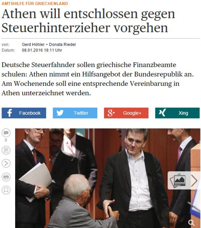 Handelsblatt: Η Αθήνα θέλει να αναλάβει αποφασιστική δράση κατά των φοροφυγάδων