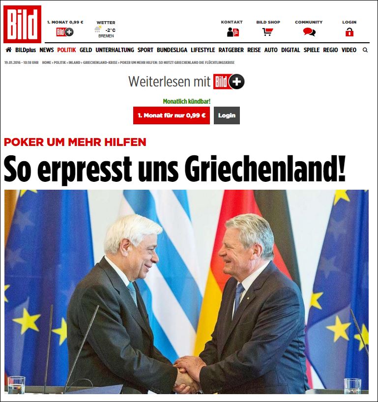 Bild: Ο Τσίπρας έστειλε τον Παυλόπουλο στο Βερολίνο για επαιτεία και εκβιασμό