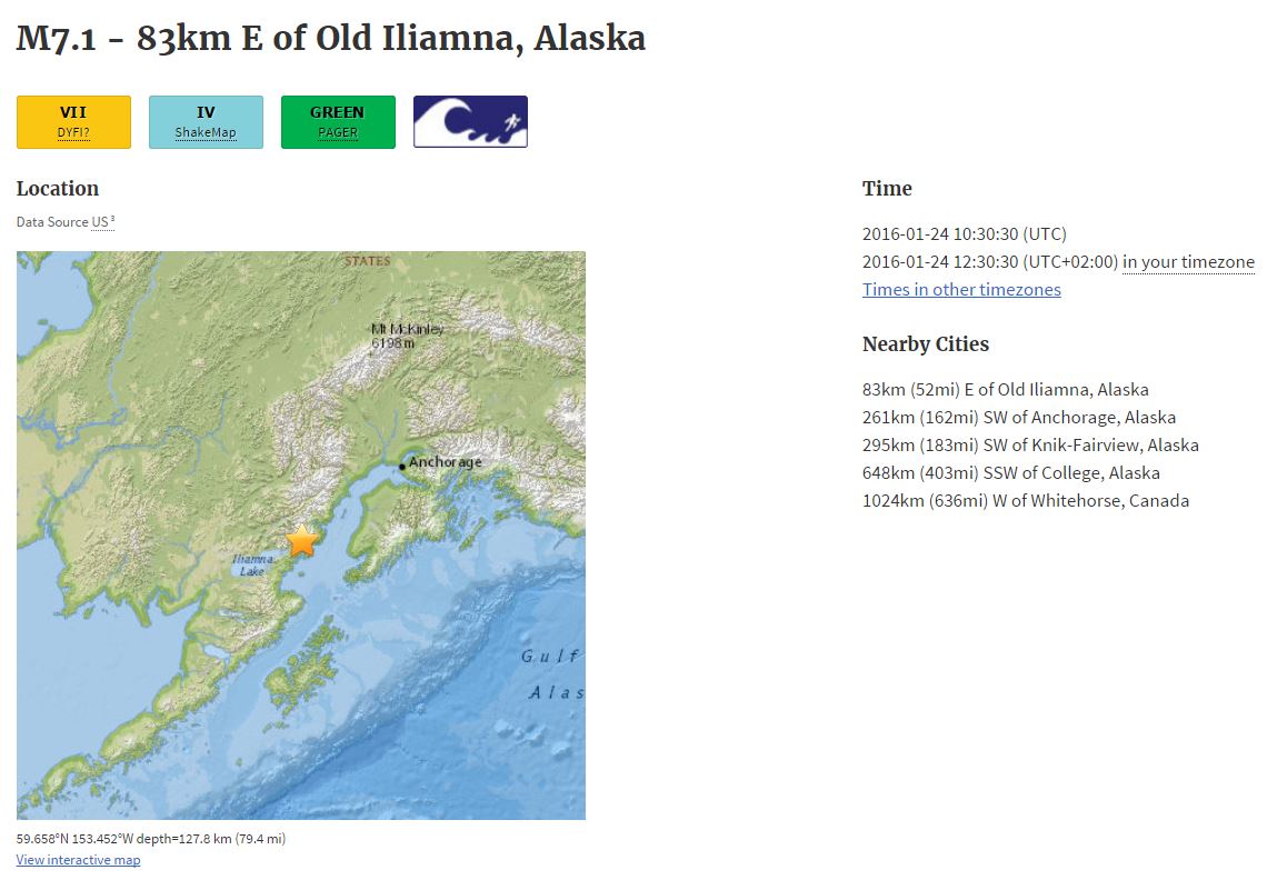 Ισχυρός σεισμός 7,1 Ρίχτερ στην Αλάσκα