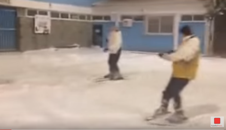 Έκαναν σκι… στο κέντρο της Ξάνθης – ΒΙΝΤΕΟ