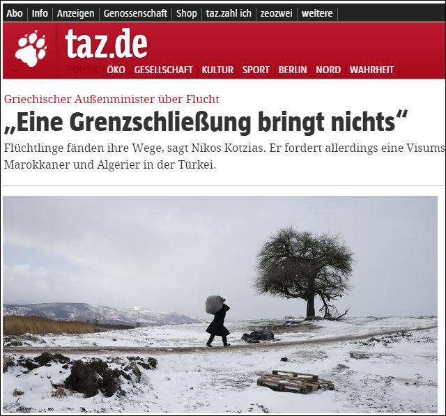Ο Κοτζιάς στην Tageszeitung: Θα κάνετε λάθος αν κλείσετε τα σύνορα