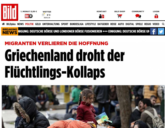 Bild: Η Ελλάδα βυθίζεται στο προσφυγικό χάος