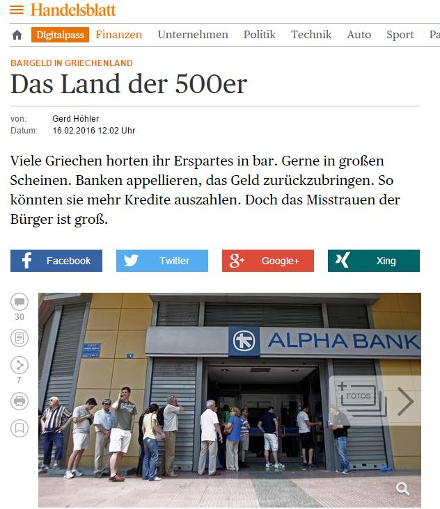 Προκαλεί η Handelsblatt για τα “λεφτά των Ελλήνων στα στρώματα”