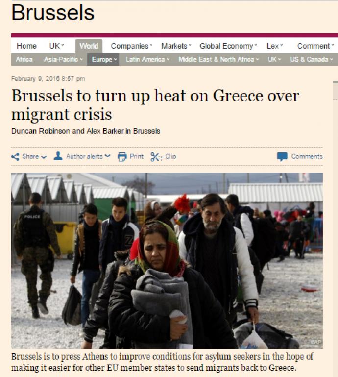 FT: Η Κομισιόν ανεβάζει την πίεση στην Ελλάδα για τους μετανάστες