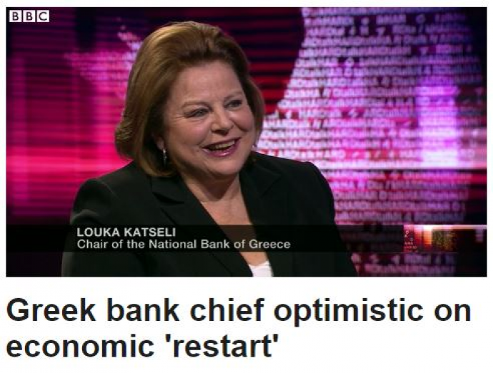 Αισιόδοξη για την «επανεκκίνηση» της ελληνικής οικονομίας εμφανίστηκε στο BBC η Λούκα Κατσέλη