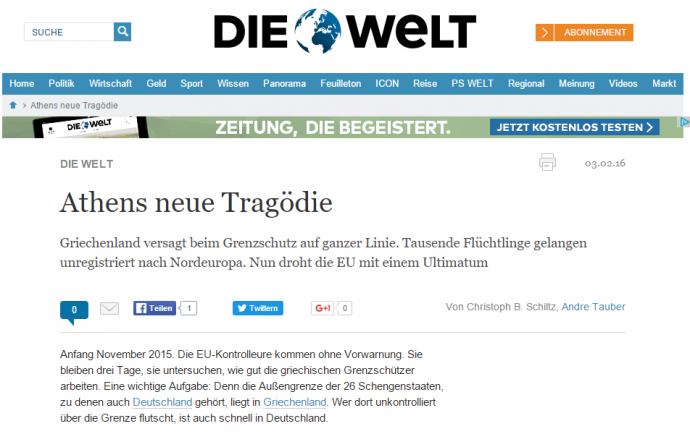 Die Welt: Η νέα τραγωδία της Αθήνας