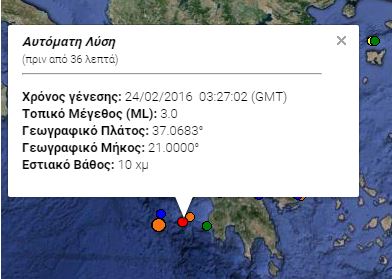 Σεισμική δόνηση νοτιοδυτικά της Κυπαρισσίας