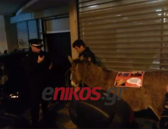 Το “μπλόκο” των αστυνομικών στο γάιδαρο που έφεραν οι ένστολοι στην πορεία – ΒΙΝΤΕΟ