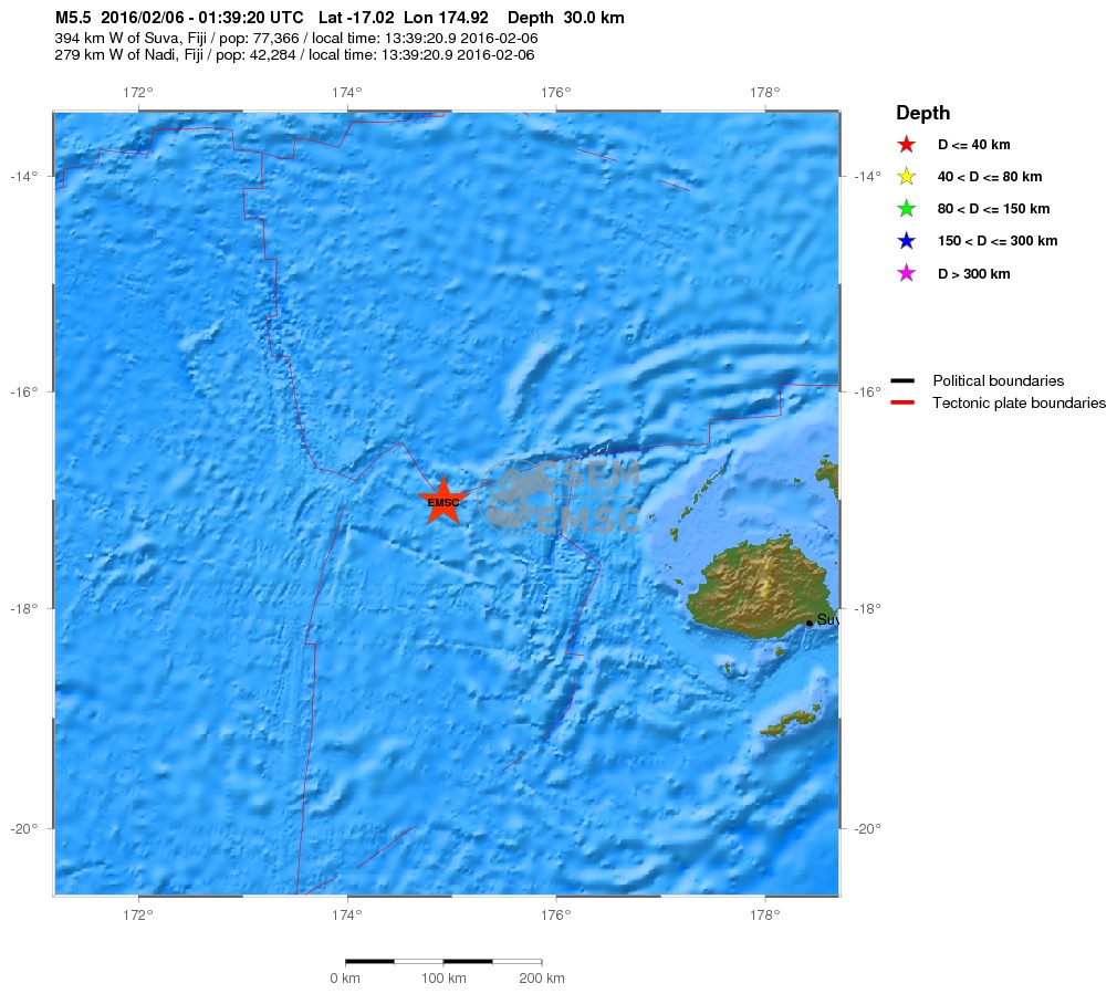 Σεισμός 5,5 Ρίχτερ στα Φίτζι