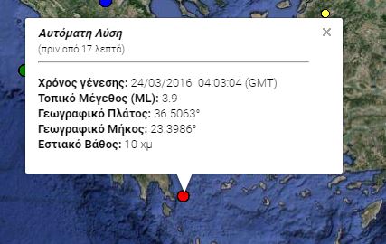 Σεισμική δόνηση στον υποθαλάσσιο χώρο κοντά στη Λακωνία