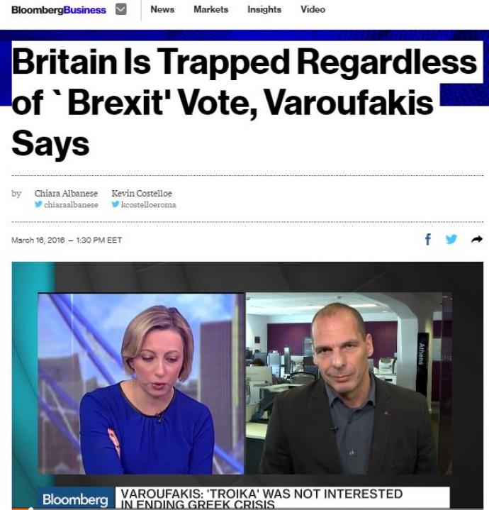 Βαρουφάκης: Παγιδευμένη η Βρετανία στην ΕΕ ακόμη και αν κερδίσει το Brexit